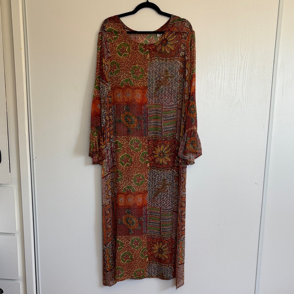 Made in India Vibrant Patchwork Long Sleeve sheer Dress
